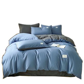 洁丽雅/Grace  全棉纯色四件套双拼贴布床上用品100%纯棉床单被套被罩200*230cm 深蓝配深灰  GQGGT 洁丽雅/Grace  全棉纯色四件套双拼贴布床上用品100%纯棉床单被套被罩200*230cm 深蓝配深灰  GQGGT
