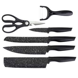象扣黑色6件套刀具套装菜刀组合厨房用具大全水果刀切片刀厨师刀刀具套装EV-6699系列