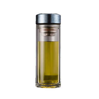 全格(QUANGE) 泡茶玻璃杯带茶隔高硼硅双层玻璃隔热防烫 蓝色钛杯 350ml 全格(QUANGE) 泡茶玻璃杯带茶隔高硼硅双层玻璃隔热防烫 蓝色钛杯 350ml