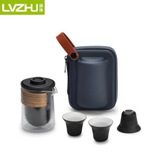 绿珠（lvzhu）陶瓷茶具 玻璃泡茶壶整套一壶三杯 户外便携式随身旅行套装 Q755（黑）