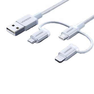 绿联(UGREEN) USB2.0转Micro USB+Lightning+Type-C数据线裸线 供电线 充电线缆 银白色 US186 50203 绿联(UGREEN) USB2.0转Micro USB+Lightning+Type-C数据线裸线 供电线 充电线缆 银白色 US186 50203