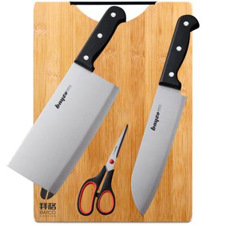 拜格BAYCO 厨具套装4件套砧板菜刀剪刀刀具套装菜板水果刀组合CJTZ-922