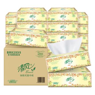 清风  【100抽3层24包】欧院纯品系列抽取式纸巾卫生纸家庭实惠装箱