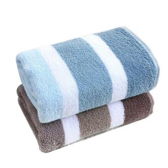 洁丽雅（Grace） 毛巾家纺 纯棉素色条纹毛巾 吸水柔软面巾 6447棕蓝色两条装