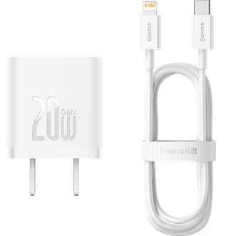 倍思 小酷苹果氮化镓充电器20W充电头PD数据线 快充套装 带线 白色