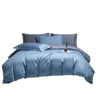 宜恋家纺 全棉贡缎四件套床上用品套件床单被套枕套礼品 淡蓝风情 1.5-1.8米床适用