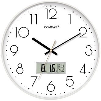 康巴丝（COMPAS）挂钟 客厅万年历钟表简约石英钟表 纯洁白