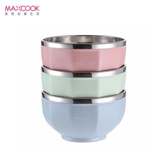美厨(MAXCOOK)  不锈钢汤碗饭碗面碗 双层隔热 3只装用12cm彩色碗MCWA853 美厨(MAXCOOK)  不锈钢汤碗饭碗面碗 双层隔热 3只装用12cm彩色碗MCWA853