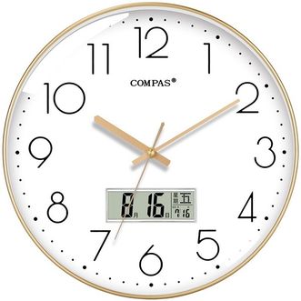 康巴丝（COMPAS）挂钟 客厅万年历钟表简约石英钟表挂墙  轻奢金
