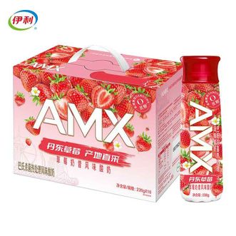伊利 安慕希AMX 高端畅饮型 丹东草莓奶昔风味酸奶230g*10瓶 0添加蔗糖