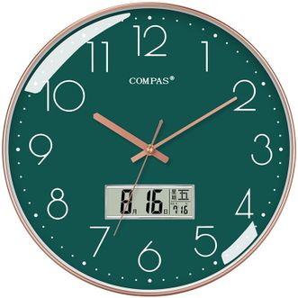 康巴丝（COMPAS）挂钟 客厅万年历钟表简约石英钟表  墨绿色