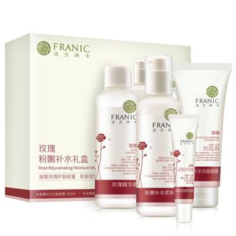法兰琳卡/Franic 玫瑰粉嫩补水礼盒(4件套) 洁面膏\精华露120ml×1、柔肤乳120ml×1、眼霜20g×1 法兰琳卡/Franic 玫瑰粉嫩补水礼盒(4件套) 洁面膏\精华露120ml×1、柔肤乳120ml×1、眼霜20g×1