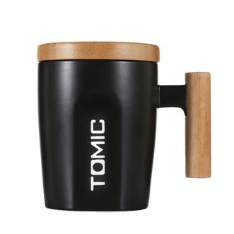 特美刻Tomic马克杯带盖咖啡杯子情侣陶瓷杯创意木柄水杯400ML