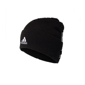 阿迪达斯（Adidas）新款针织帽棉帽秋冬季保暖护耳防寒防风百搭毛线帽休闲【黑色针织帽】