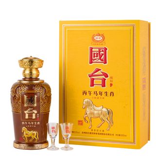 国台 丙午马年生肖纪念酒 限量款 53度 酱香型白酒 500ml 带两杯 礼盒装 国台 丙午马年生肖纪念酒 限量款 53度 酱香型白酒 500ml 带两杯 礼盒装