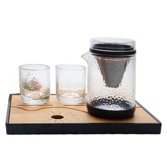欧圣美 日式锤纹水晶咖啡具茶具套装 一壶两杯一茶盘带不锈钢滤网套装 DG-5861