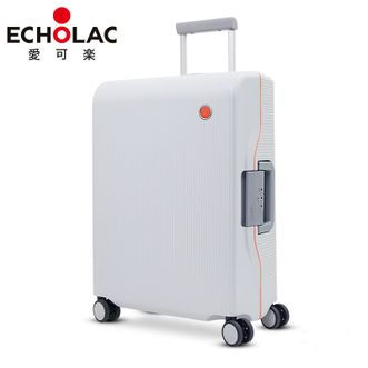 爱可乐（Echolac）双排轮拉杆箱旅行箱万向轮8轮密码箱铝合金拉杆防爆行李箱PW004-T浅灰色24寸