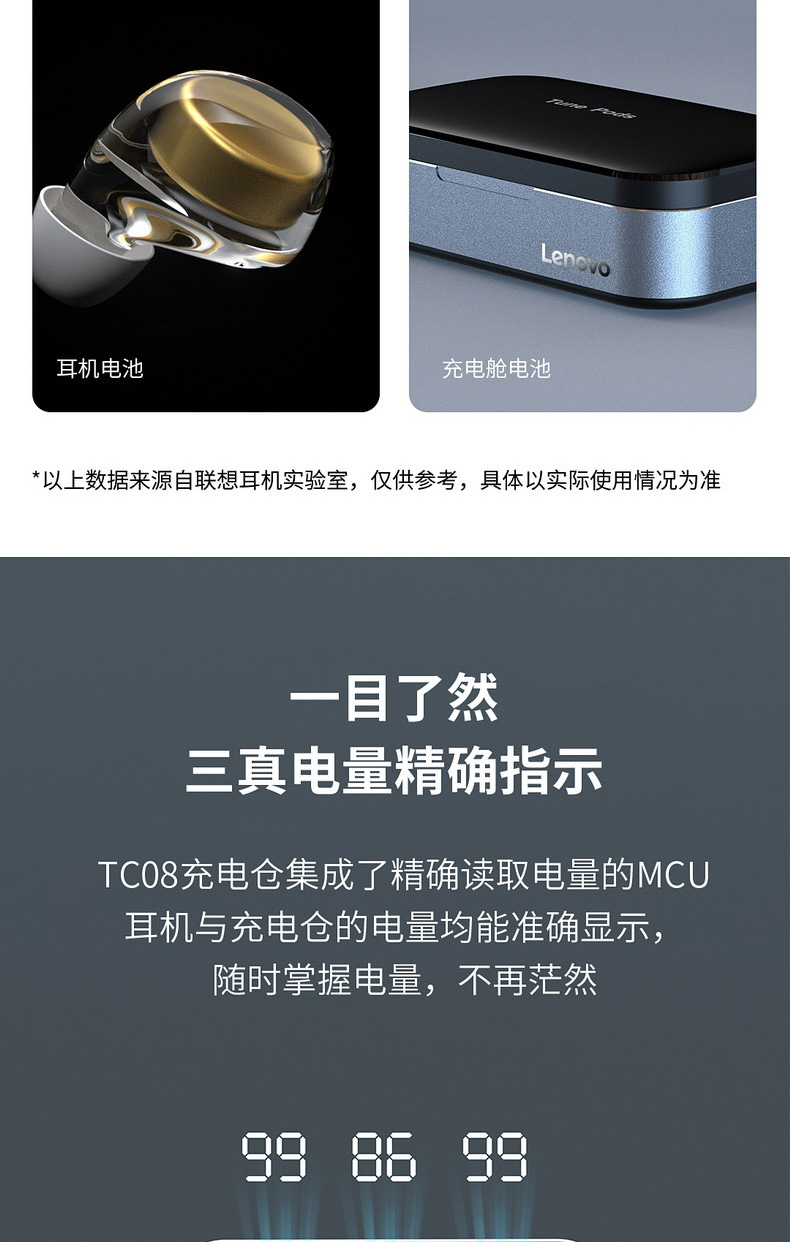 联想tc08蓝牙无线耳机适用于华为苹果小米通用运动跑步超长待机续航