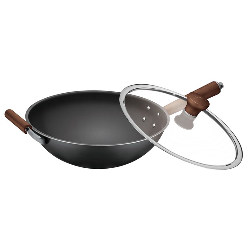 苏泊尔芯铁真不锈铁炒锅 32cm大号容量 cc32aa3 玻璃盖 榉木手柄 燃气