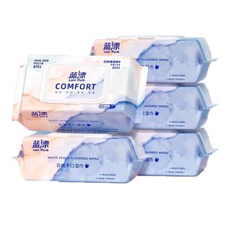 蓝漂  大包湿巾80抽亲手口湿纸巾RO纯水湿巾便携80抽5包
