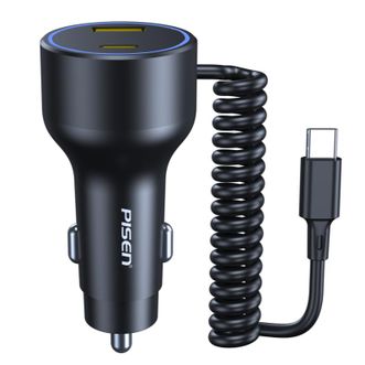 品胜(PISEN)  95W车载点烟口充电器、多口自带弹簧Type-C线车充 最大输出95W 适用苹果16/15华为小米荣耀手机笔记本  、