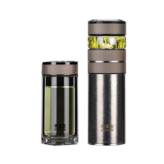 水宜生  茶水分离杯钛杯纯钛保温杯男士商务双层泡茶杯T819