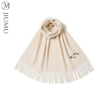 玖慕/JIUMU  纯羊毛围巾女秋冬季加厚保暖国风红色针织围脖送妈妈长辈礼物 椰奶米-花朵