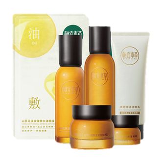 相宜本草  山茶花抗皱紧实弹润礼盒(9代) 洁面水乳液霜眼霜面膜