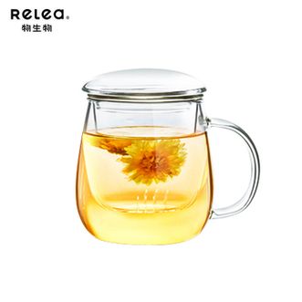 物生物（RELEA）  玻璃杯500ml泡茶水杯高颜值茶水分离个人专用大蘑菇三件杯JV010092-0500-ST
