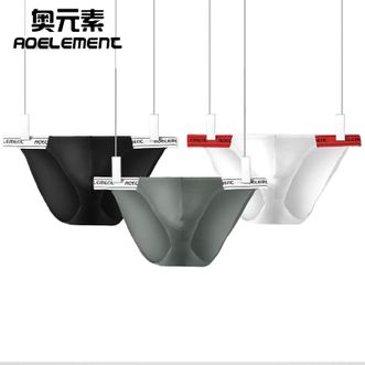 奥元素  男士内裤男三角裤冰丝无痕低腰性感u凸紧身T裤运动阴囊托男式底裤 黑+白+灰