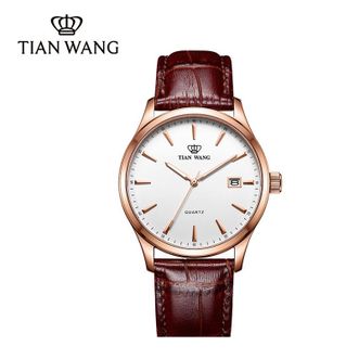 天王/Tianwang  手表 简约真皮皮带 情侣款石英表 腕表 （男表棕带）