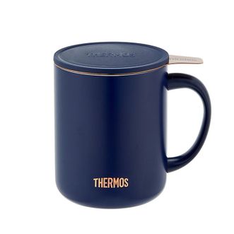 膳魔师（THERMOS）  不锈钢茶漏把手杯保温咖啡杯商务办公泡茶简约马克杯 TEMC-400-靛蓝