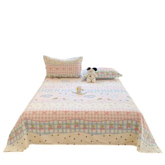 宜恋  【全棉床单】奶油白小清新 双人床230*250cm 慵懒治愈系 甜心樱桃狗/HTS