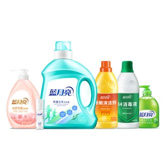 蓝月亮家庭清洁套装杀菌消毒2kg除菌洗衣液+50ml免洗+500g内衣洗+600g84消毒液+600g地板水+500g芦瓶