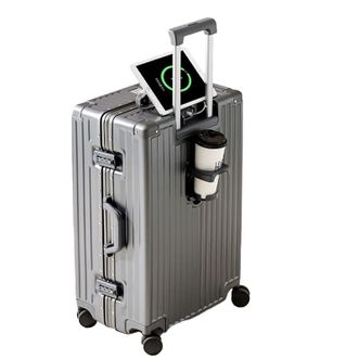 DULA  商务铝框行李箱学生拉杆箱杯架USB充电旅行密码箱皮箱子 PC复合箱面多颜色可选26英寸