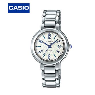 卡西欧/CASIO  手表女士 蓝宝石镜面优雅石英表（SHE-4531D-7A）闪耀银蓝 金属表带 32MM表盘