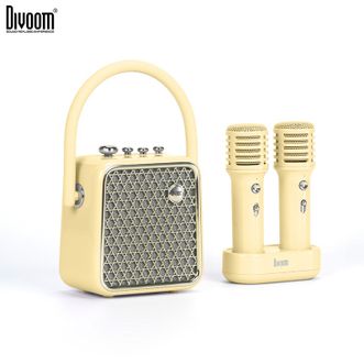 点音Divoom  麦克风k歌一体音响 SongBird-SE·显眼包音箱 家庭ktv全套 可接电视客厅家用蓝牙音箱 HIFI音质户外聚餐便携式直播唱歌话筒 双麦显眼包音箱（琥珀黄/米色）