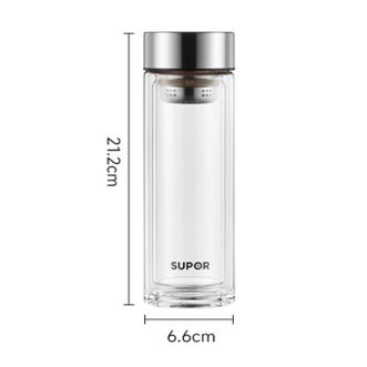 苏泊尔（SUPOR）  超密封耐热玻璃杯双层泡茶杯茶水分离杯·流光银330ml（SUPOR）