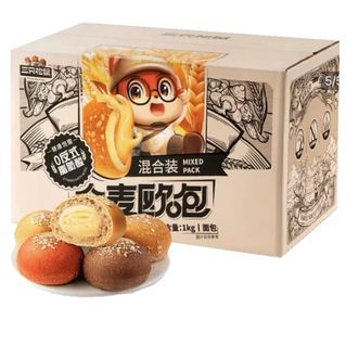 三只松鼠  全麦欧包1000g  20个  0蔗糖粗粮夹心面包代餐零食早餐