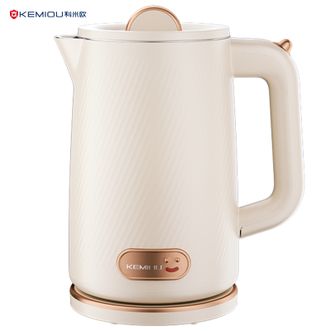 科米欧/KEMIOU  1.7L电水壶电热水壶烧水壶 双层防烫暖水壶家用电器电开水壶KM-DSH17A米白色