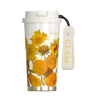 格沵/germ  花语系列闪耀咖啡杯 向日葵花纹 500ml容量 致敬梵高保温杯 一杯三饮 316不锈钢内胆
