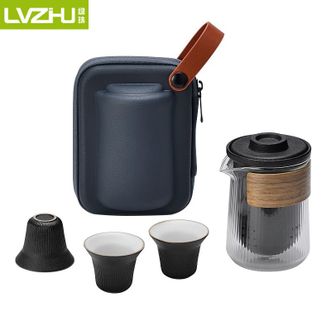 绿珠（lvzhu）旅行茶具套装便携式家用户外露营泡茶杯壶（黑）