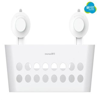 茶花（CHAHUA）  卡乐免打孔吸壁收纳篮厨房浴室免打孔壁挂收纳架置物架 白色 1只装