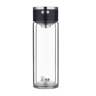 希诺  玻璃水杯双层防烫便携提绳泡茶杯 390ml XN-6503