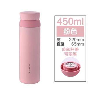 乐扣乐扣  旋转保温杯316不锈钢泡茶杯450ml简约时尚旅行杯男女运动水瓶 LHC4212粉色