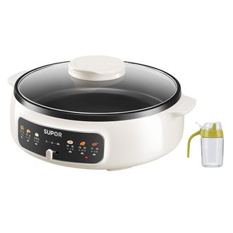 苏泊尔（SUPOR）  【组合装加送油壶】家用电饼铛 单面煎饼锅 电火锅早餐机炒菜锅烙饼锅多用途锅 两档火力加大加深 JT30A818