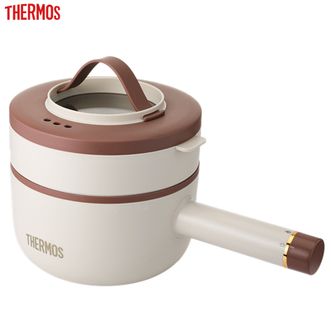 膳魔师（THERMOS）  2L长手柄电煮锅电蒸锅电火锅电炒锅多功能锅 宿舍煮面煮粥煲汤蒸蛋器涮锅多用途锅煎炒锅料理锅电炖锅煮面锅电热锅EHA-4323A白棕色