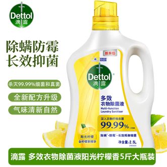 滴露/Dettol  多效衣物除菌液阳光柠檬2.5L大瓶装 衣物杀菌消毒液除霉剂 7天抑菌除螨