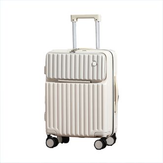 锐承（Ruicheng）  新款多功能前开口行李箱小型登机箱 贝壳白 （便携杯架+USB+挂钩） 20英寸