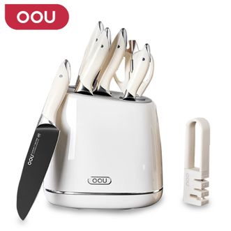 OOU  鲸系列抗菌刀具七件套 家用厨房砍骨刀菜刀厨师刀水果刀剪刀磨刀器刀座 刀具组合